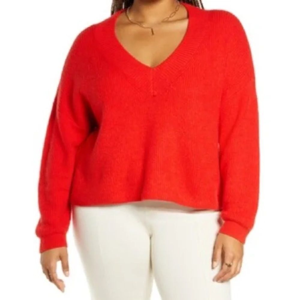 Open Edit • Ribbed Crop Sweater in Candy Apple Red